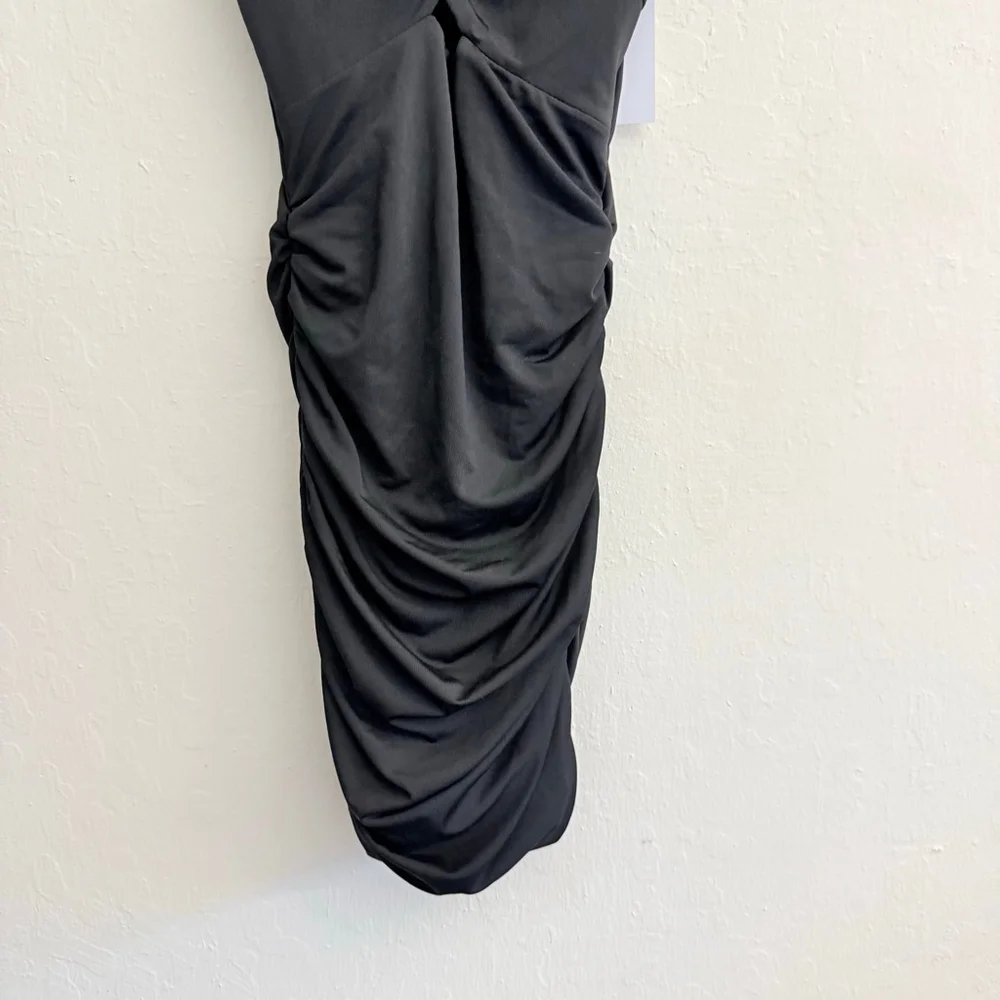 KATIEJ NYC Women's Black Spaghetti Strap Ruched Mini Dress Medium NWT
